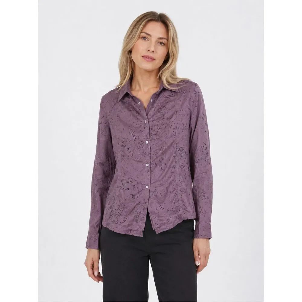 Et Compagnie France Cotton Button Front Abstract Print Blouse Purple Size US 12